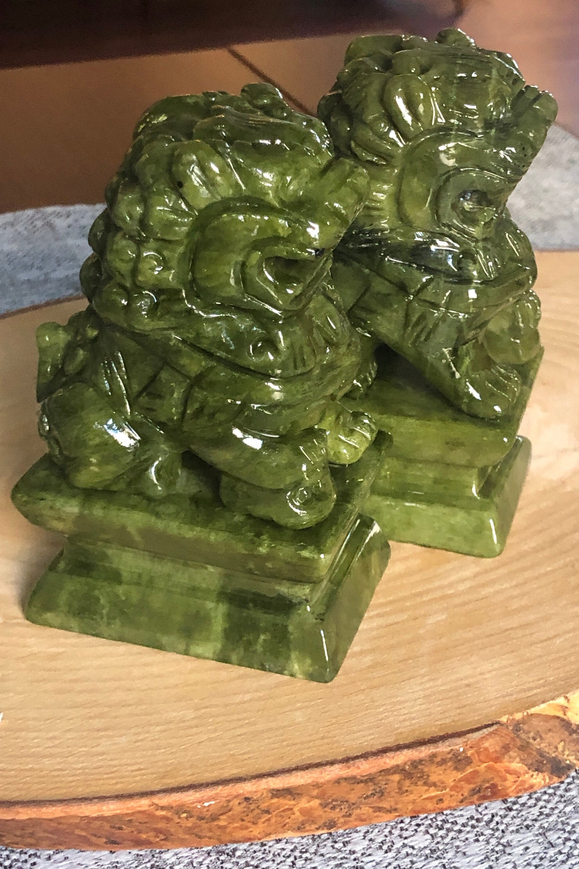 Green Jade Fu Dog (Foo Dog) Guardian Gemstone Huge Carving Sculpture