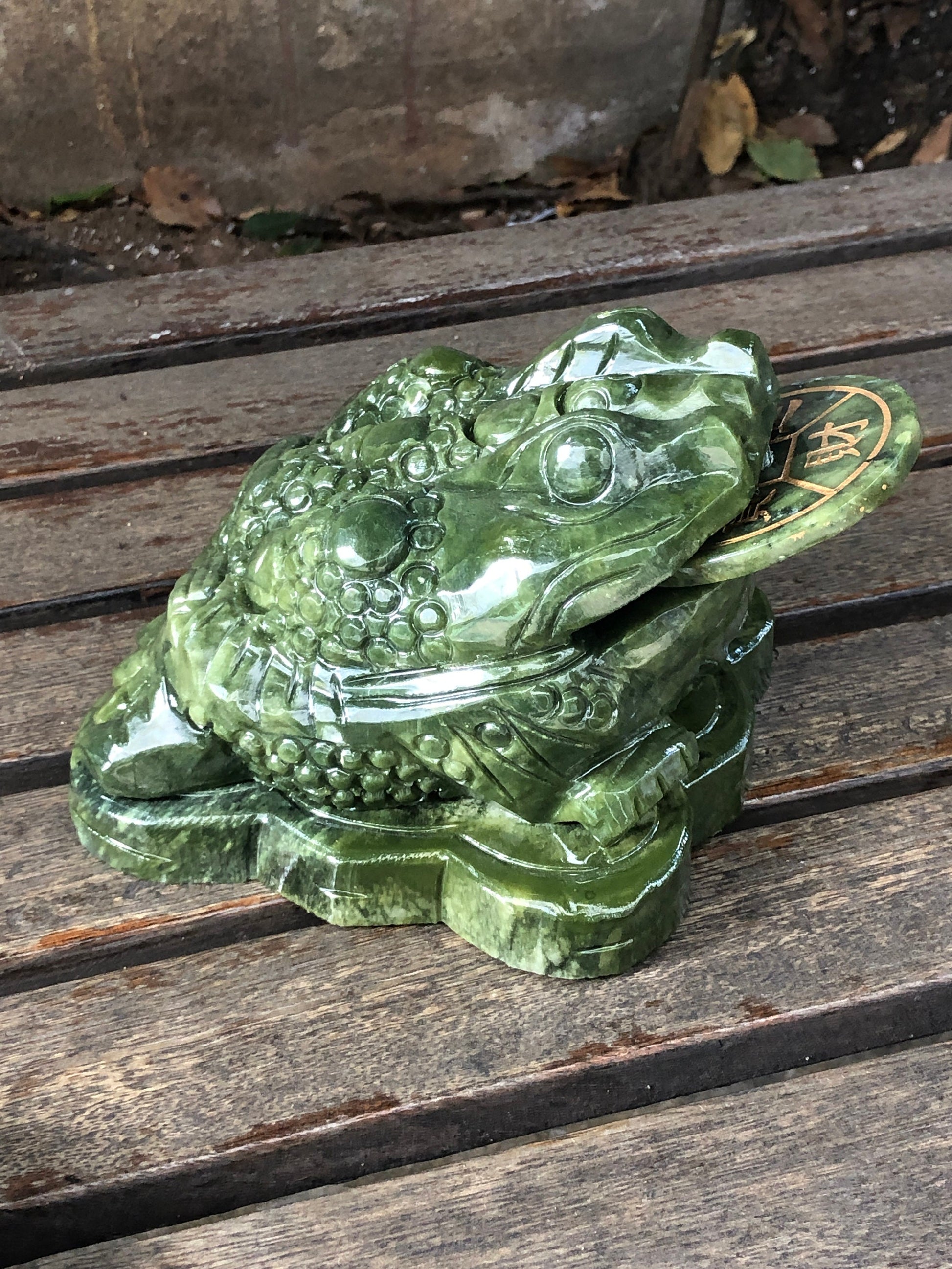 Wealth and Prosperity!Big Size!lLovely Green Jade Money Frog, Jade Money Frog Sculpture,Jade Money Toad