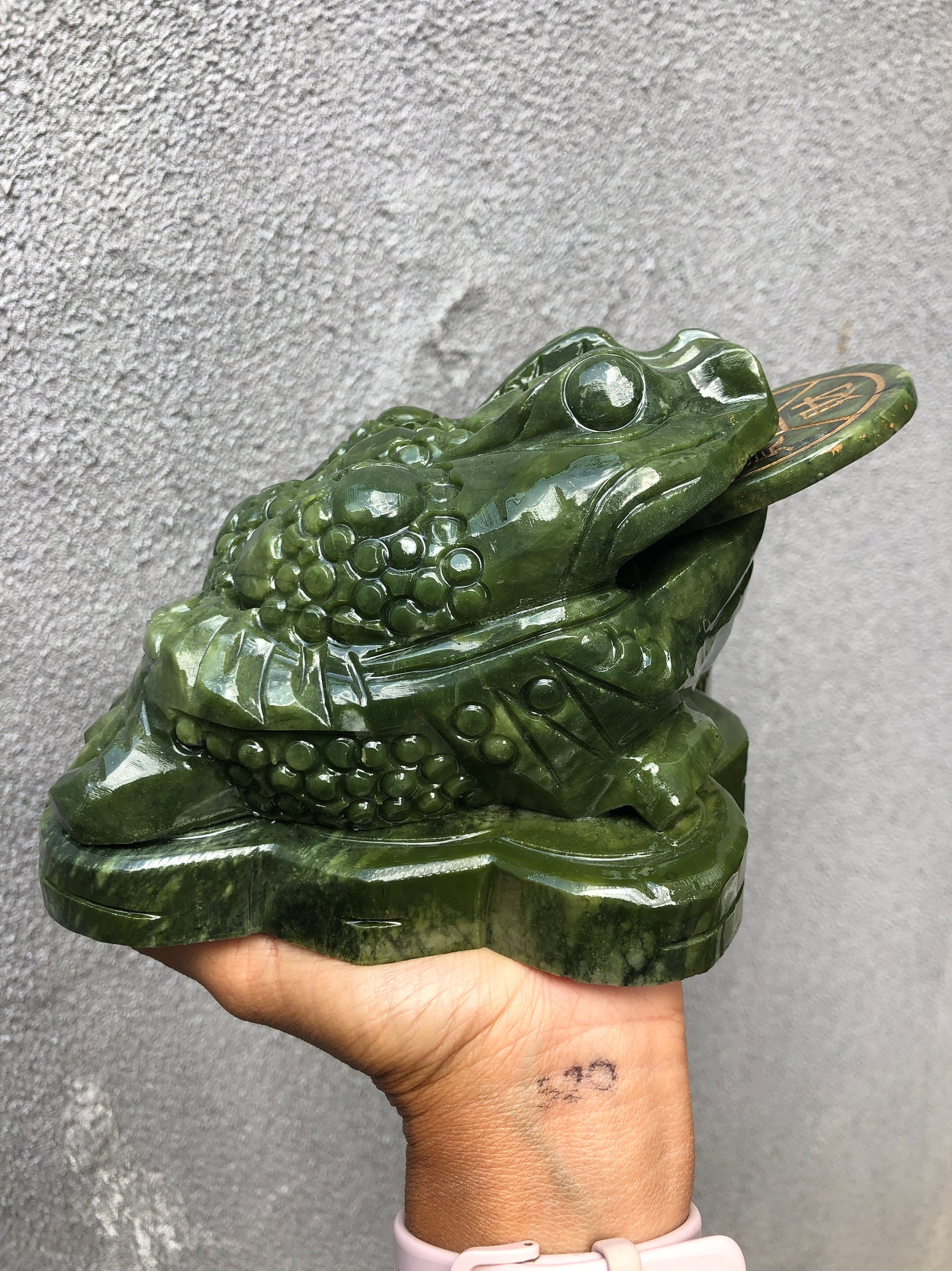 Wealth and Prosperity!Big Size!lLovely Green Jade Money Frog, Jade Money Frog Sculpture,Jade Money Toad