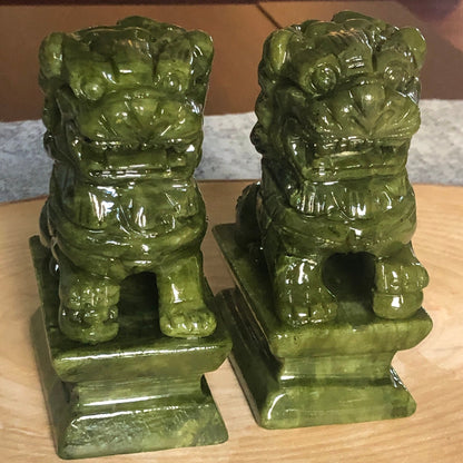 Green Jade Fu Dog (Foo Dog) Guardian Gemstone Huge Carving Sculpture