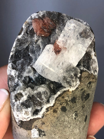 Amazing!Druzy Black Galaxy with Apophyllite and Heulandite Geode