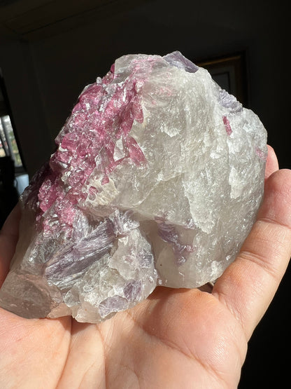 Special Combination! Tourmaline with Lepidolite on Quartz Specimen