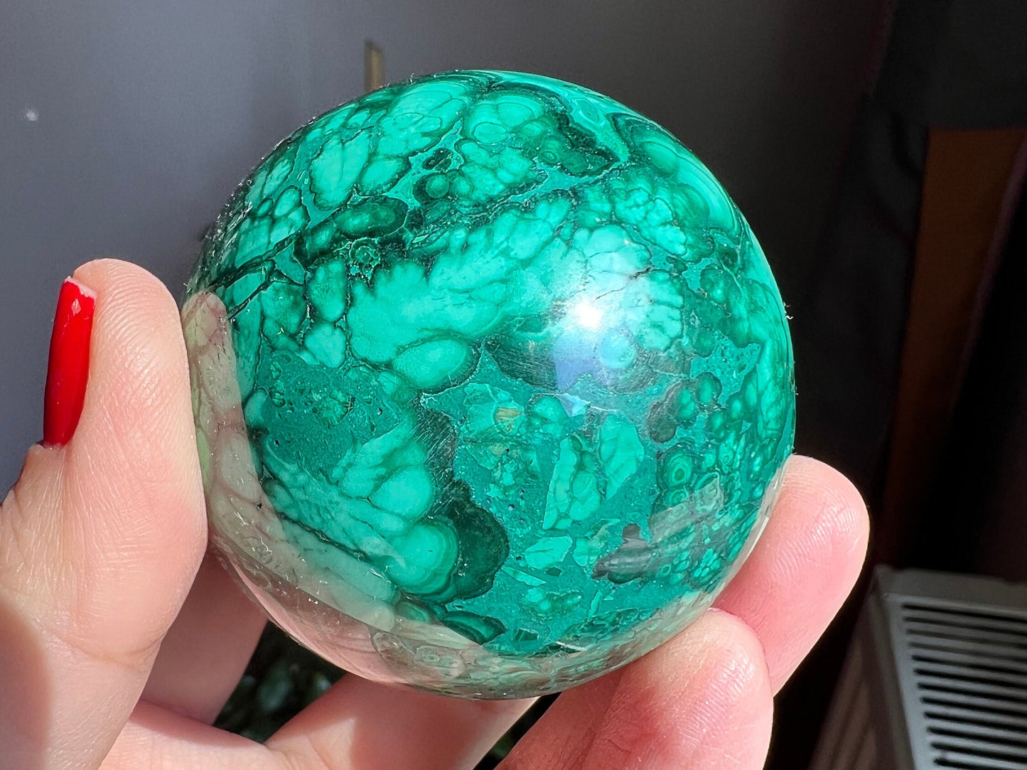 Deep Green Polished Malachite Sphere, % 100 Natural, 58 MM