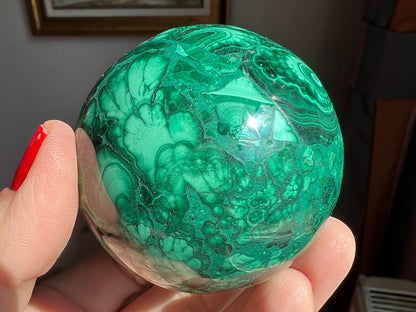 Deep Green Polished Malachite Sphere, % 100 Natural, 58 MM