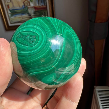 Deep Green Polished Malachite Sphere, % 100 Natural, 58 mm