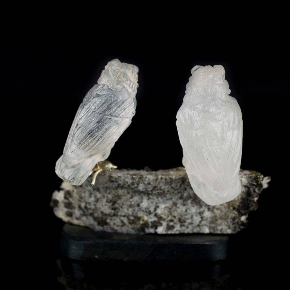 Crystal Quartz Owls on Crystal Quartz with Galena and Pyrite Specimen, Crystal Owls on Pyrite