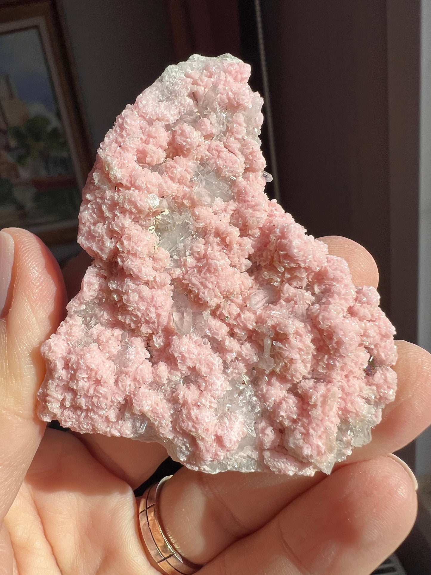 Old Stock! Pink Rhodochrosite with Quartz Mineral Specimen