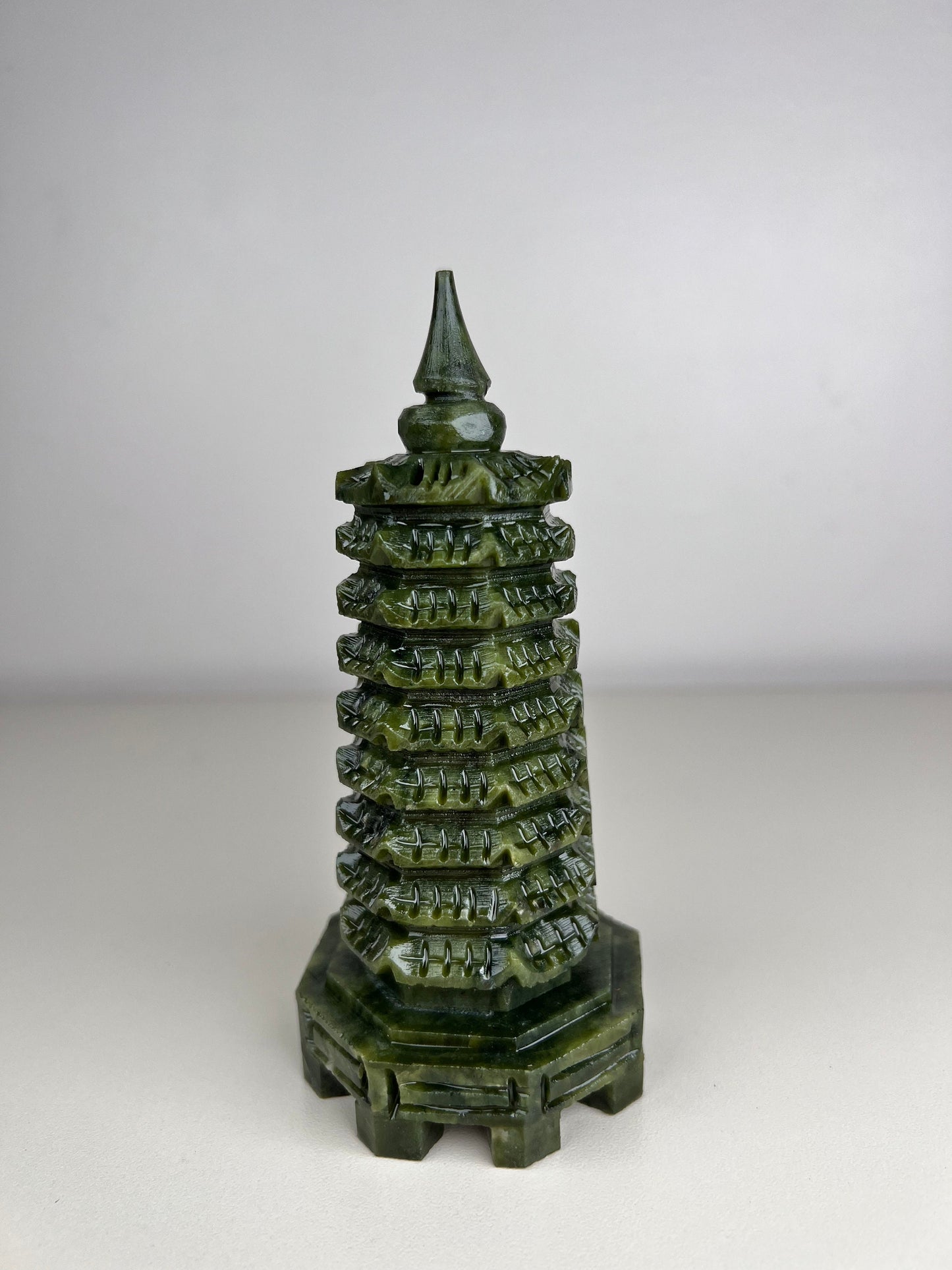 Jade Pagoda Statue! Green Jade 9 Level Pagoda Carving, Jade Pagoda Carving