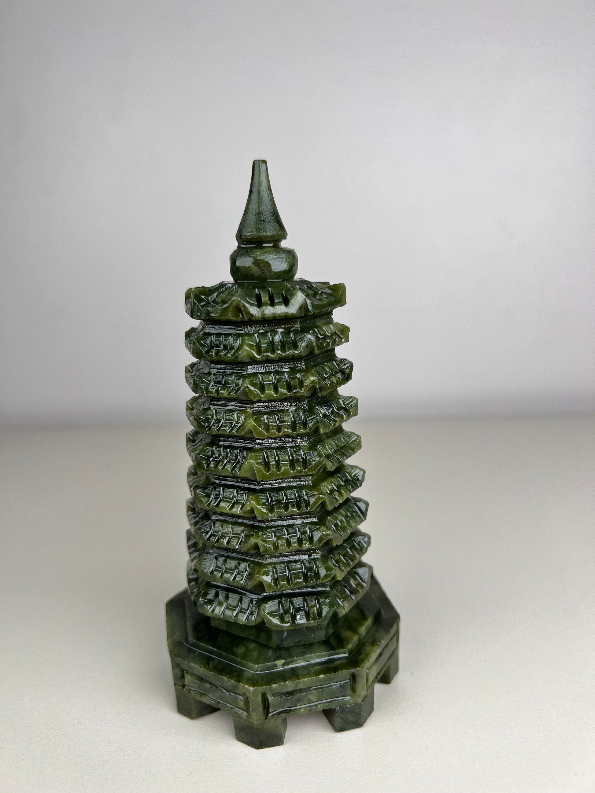 Jade Pagoda Statue! Green Jade 9 Level Pagoda Carving, Jade Pagoda Carving