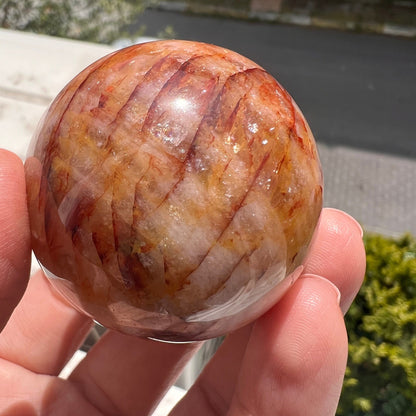 Red Hematoid Quartz Crystal Sphere with Rainbow Flashes-45mm