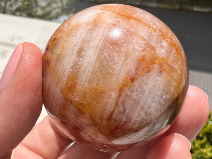 Red Hematoid Quartz Crystal Sphere with Rainbow Flashes-45mm