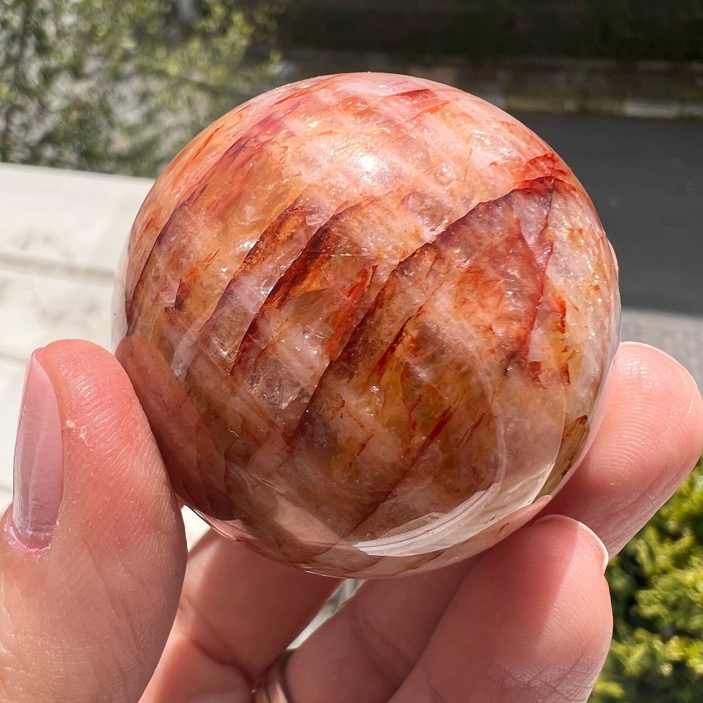 Red Hematoid Quartz Crystal Sphere with Rainbow Flashes-45mm