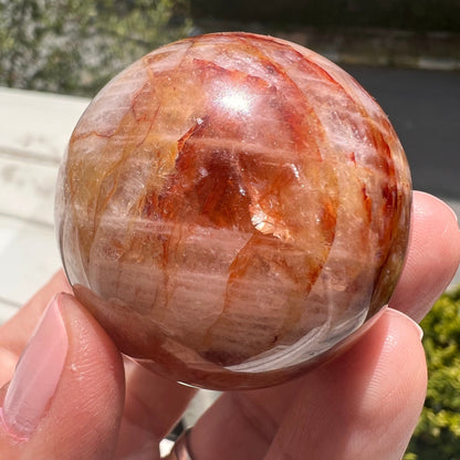 Red Hematoid Quartz Crystal Sphere with Rainbow Flashes-45mm