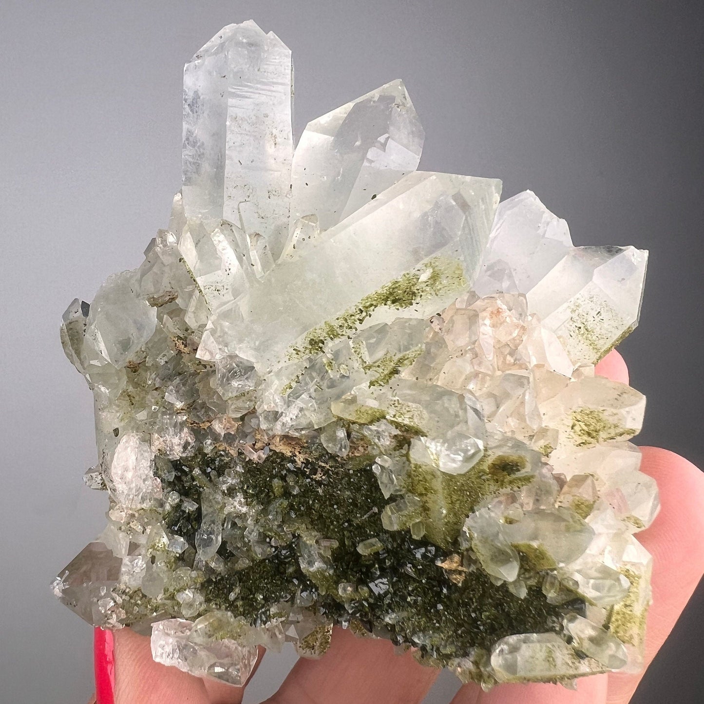 Crystal Quartz Flowers with Glittery Chlorite Crystals Specimen From Turkey