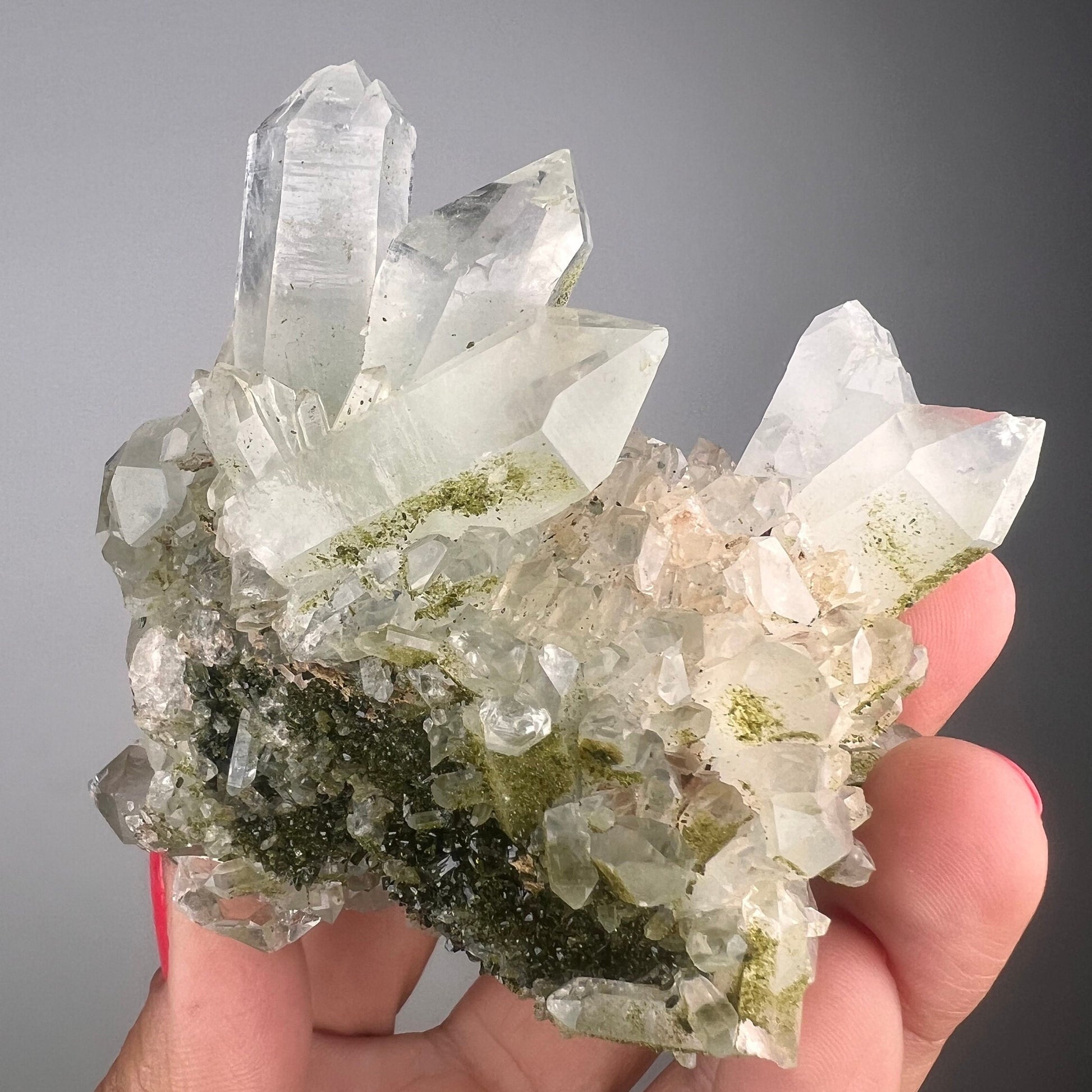 Crystal Quartz Flowers with Glittery Chlorite Crystals Specimen From Turkey