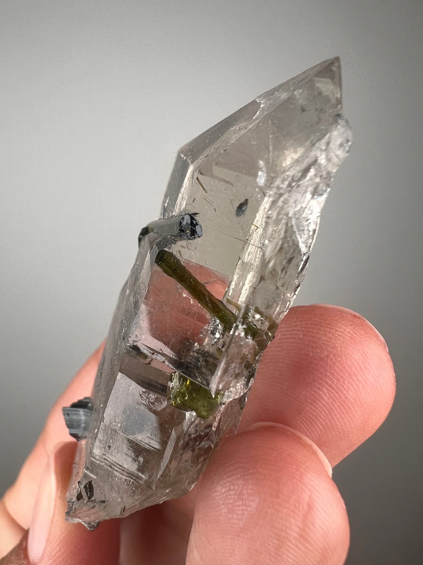 Fantastic!Green Tourmaline On Crystal Quartz Specimen