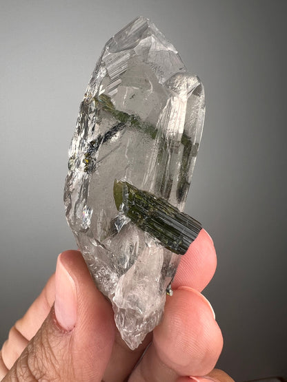 Fantastic!Green Tourmaline On Crystal Quartz Specimen