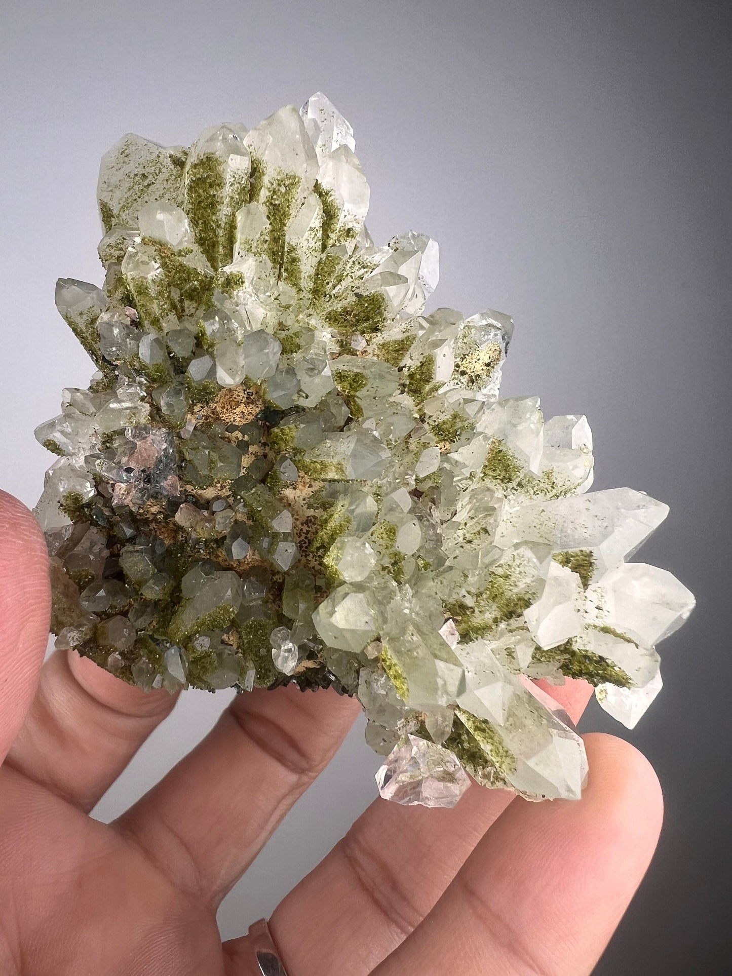 Crystal Quartz Flowers with Glittery Chlorite Crystals Specimen From Turkey