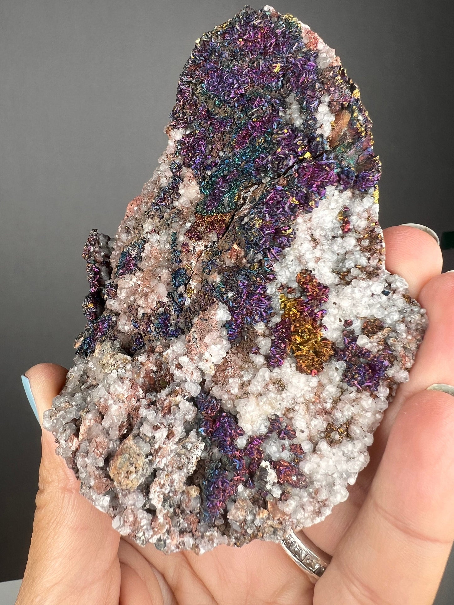 Amazing Rainbow Bornite with Calcite Specimen