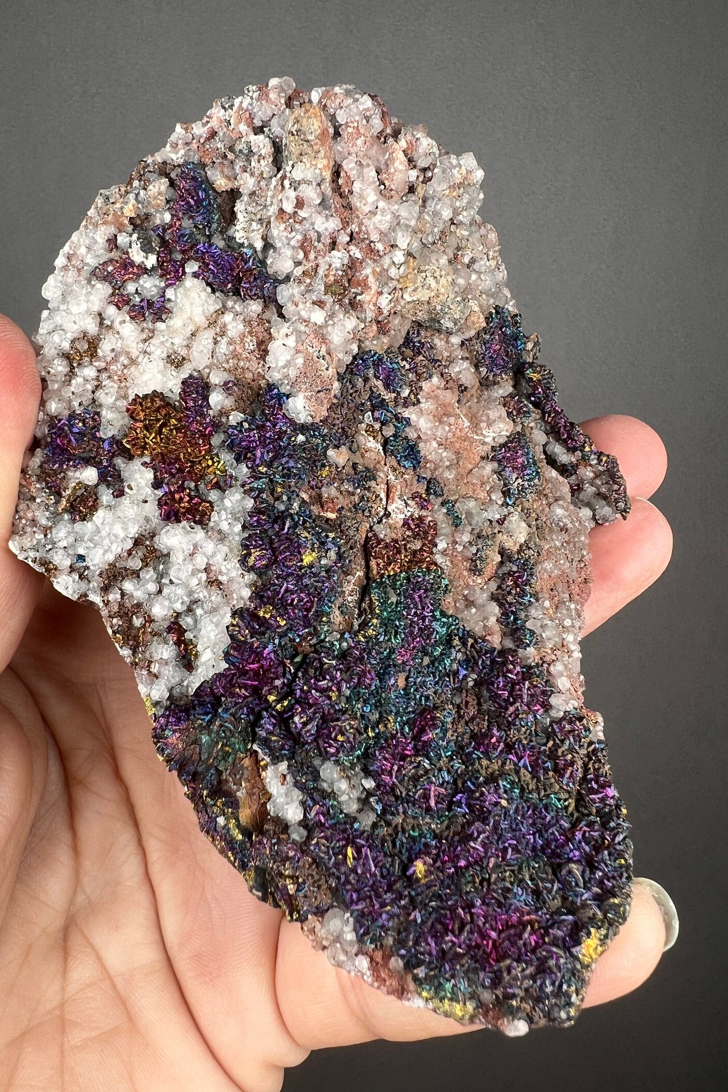 Amazing Rainbow Bornite with Calcite Specimen