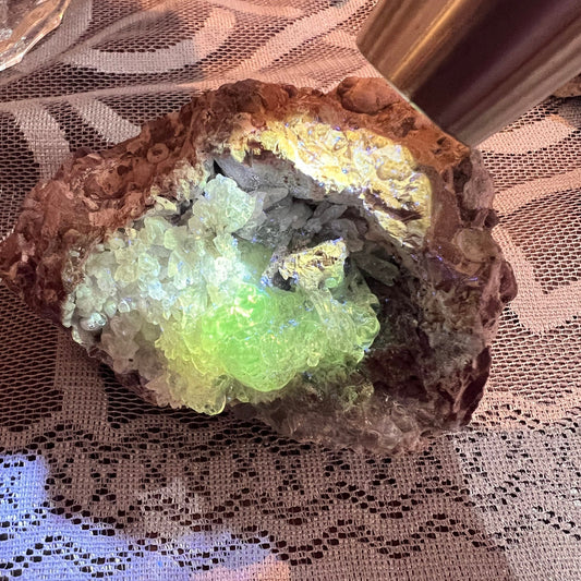 Super! UV Reactive Hyalite Opal Geode from Mexico