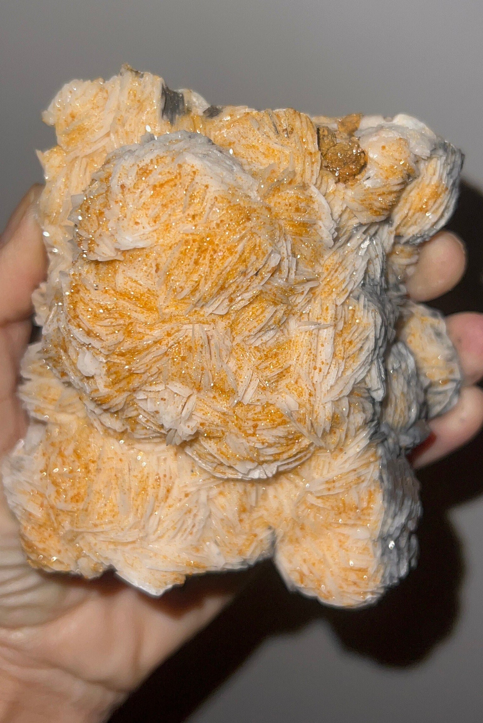 Sugar Vanadinite on White Barite Crystal Specimen