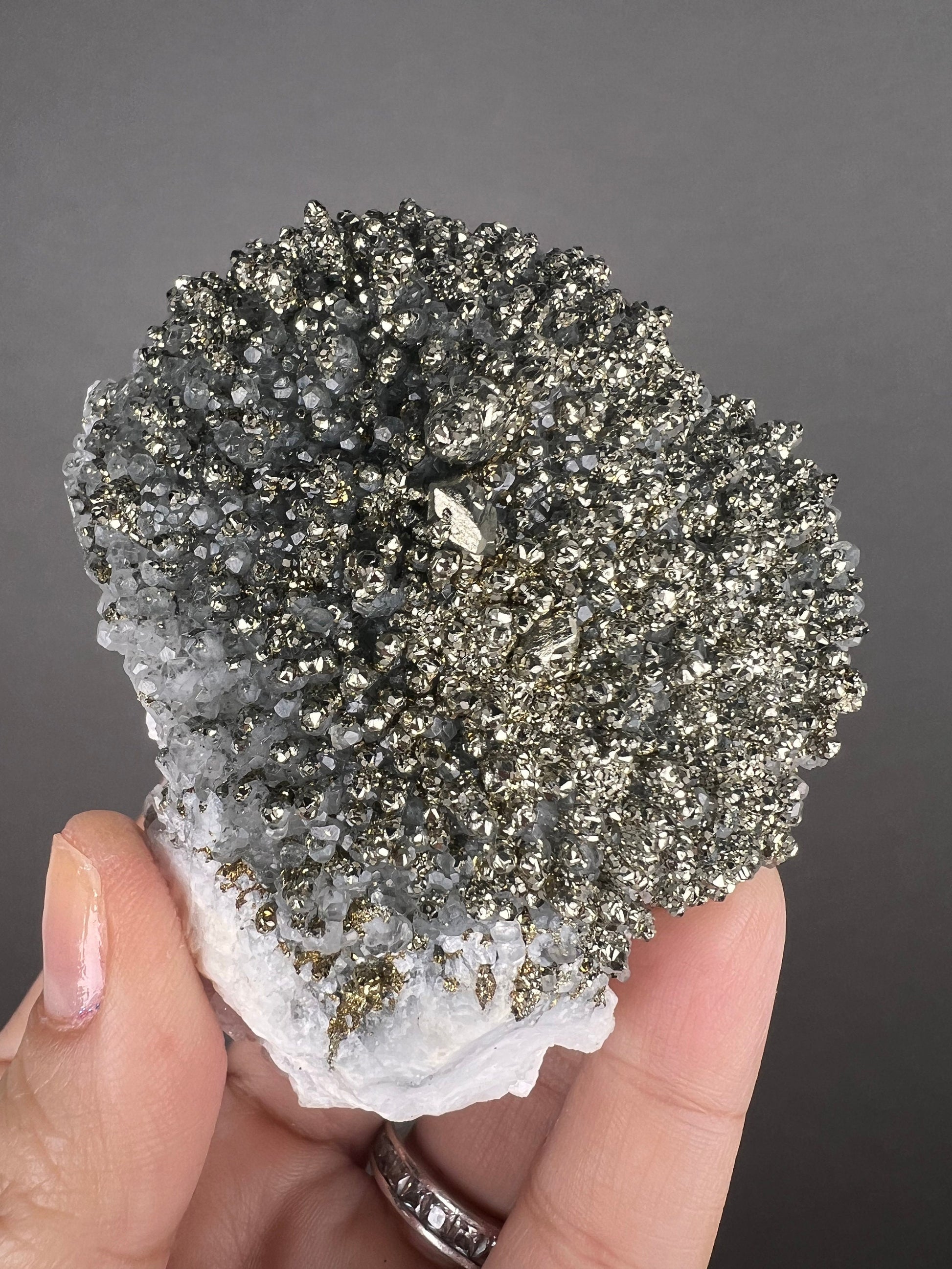 Amazing Piece! Pyrite Crystal on Calcite with Galena (backside) Specimen