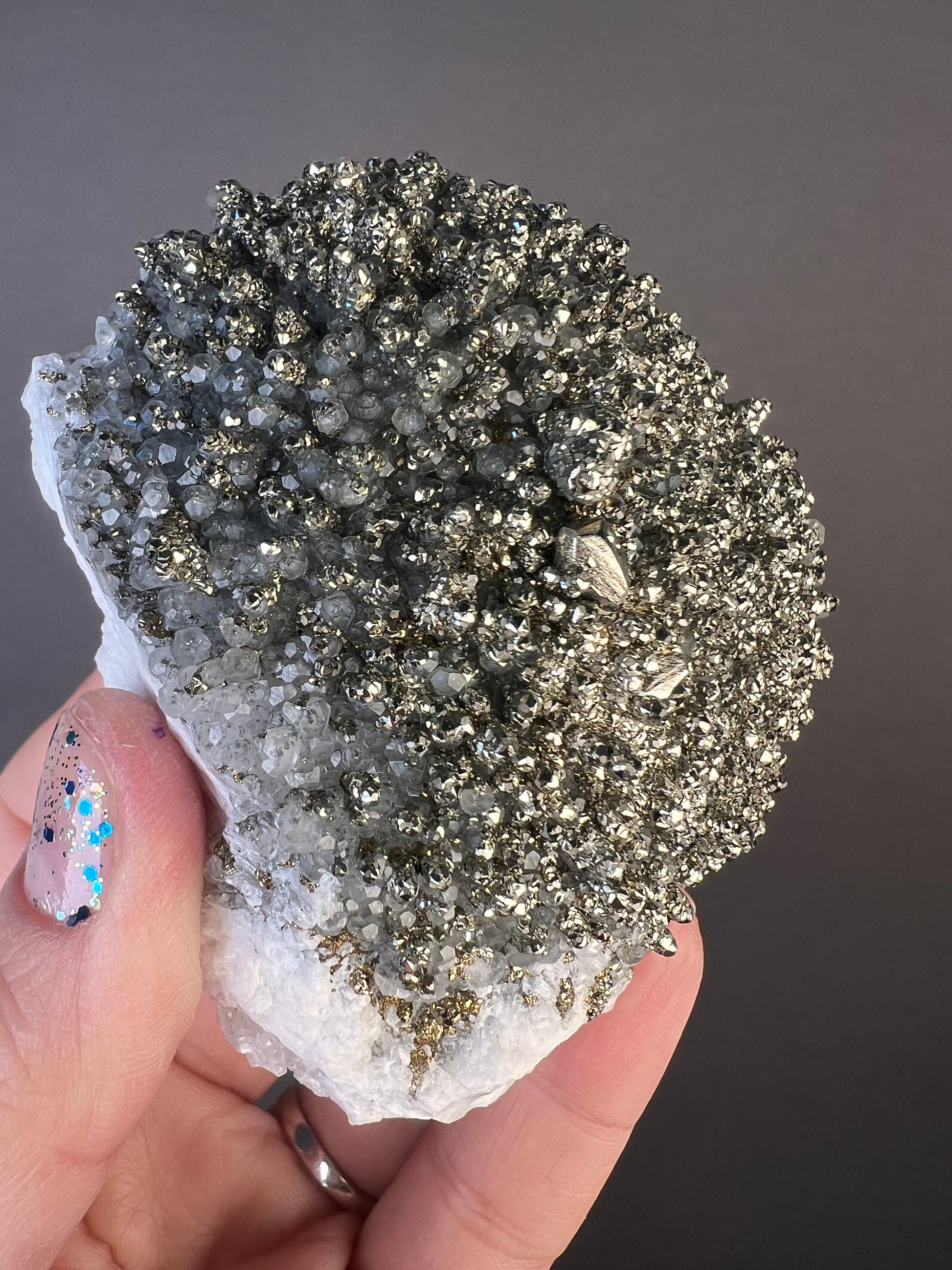 Amazing Piece! Pyrite Crystal on Calcite with Galena (backside) Specimen