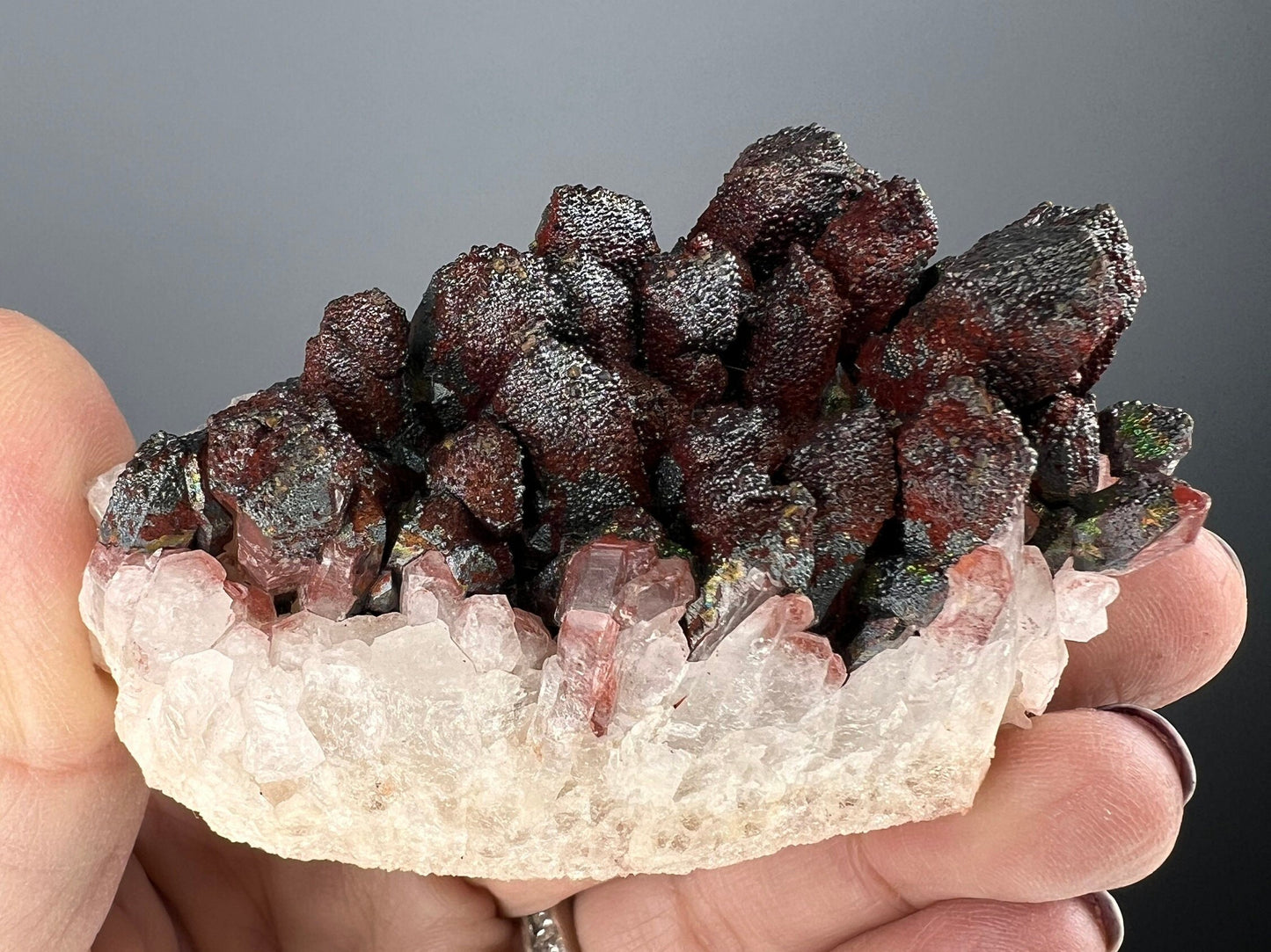 Rare! New Find, Iridescent Colorful Goethite (Turgite) with Quartz Specimen, Amazing Rainbow Colors