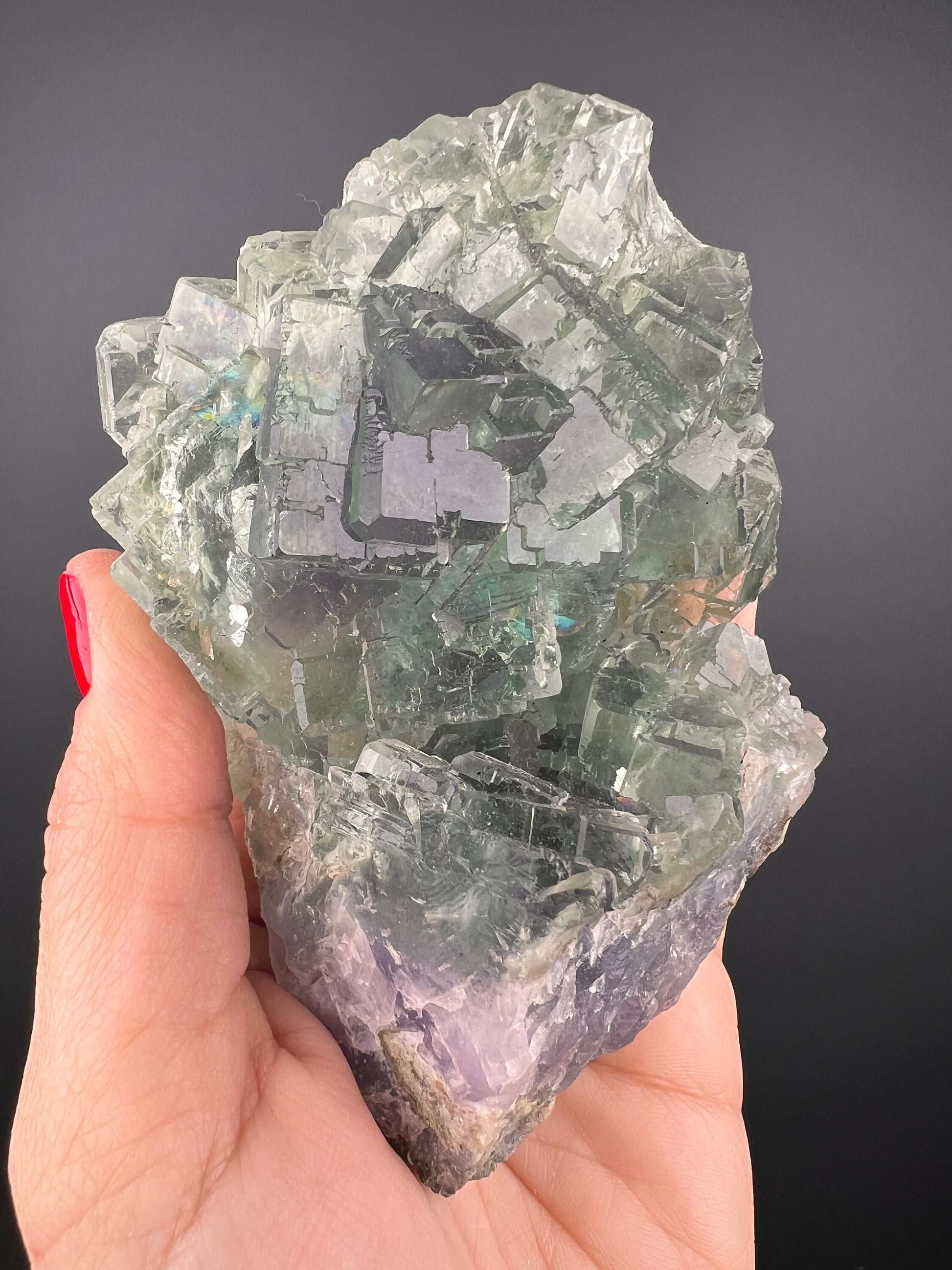 Amazing Clarity! Gemmy Green&Purple Fluorite Crystal