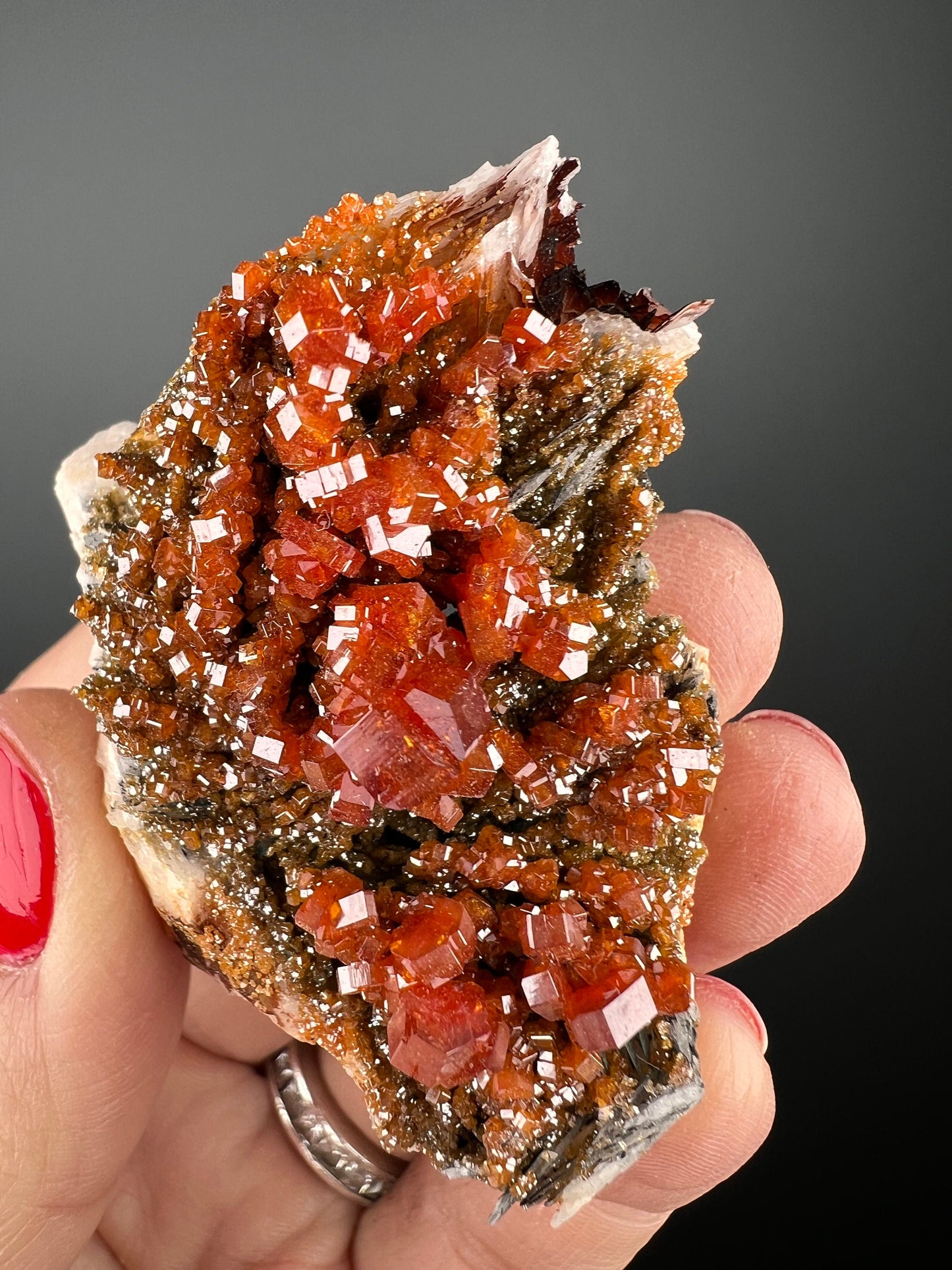 WOW !Black Barite With Red Vanadinite Crystal Specimen From Morocco