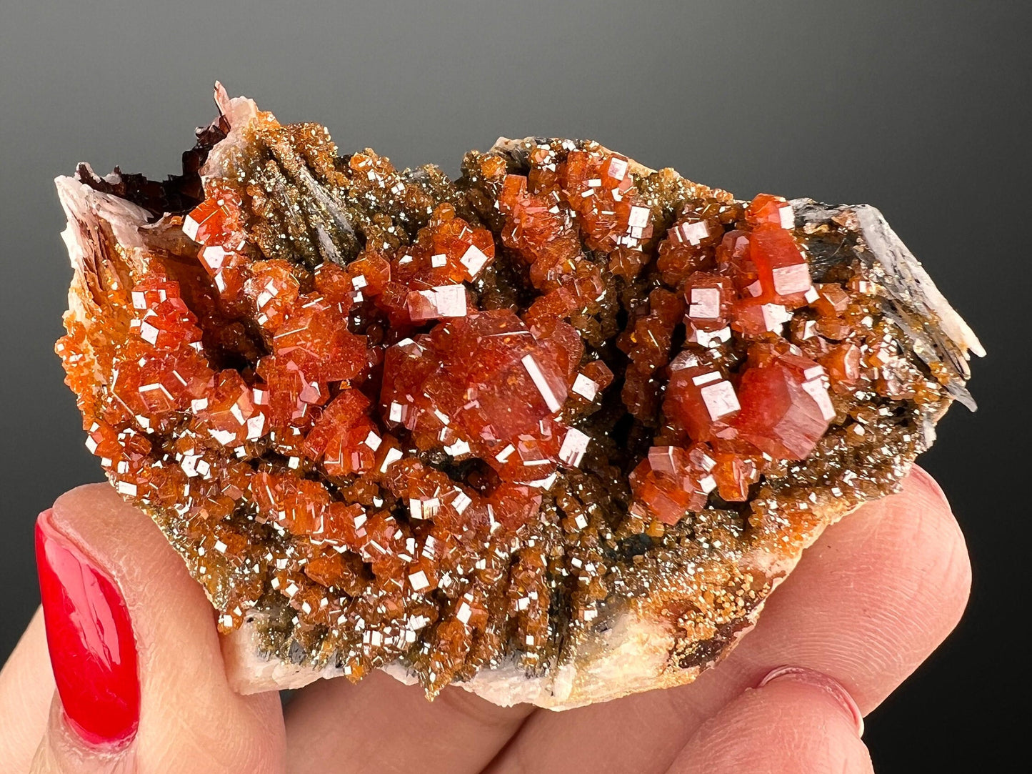 WOW !Black Barite With Red Vanadinite Crystal Specimen From Morocco