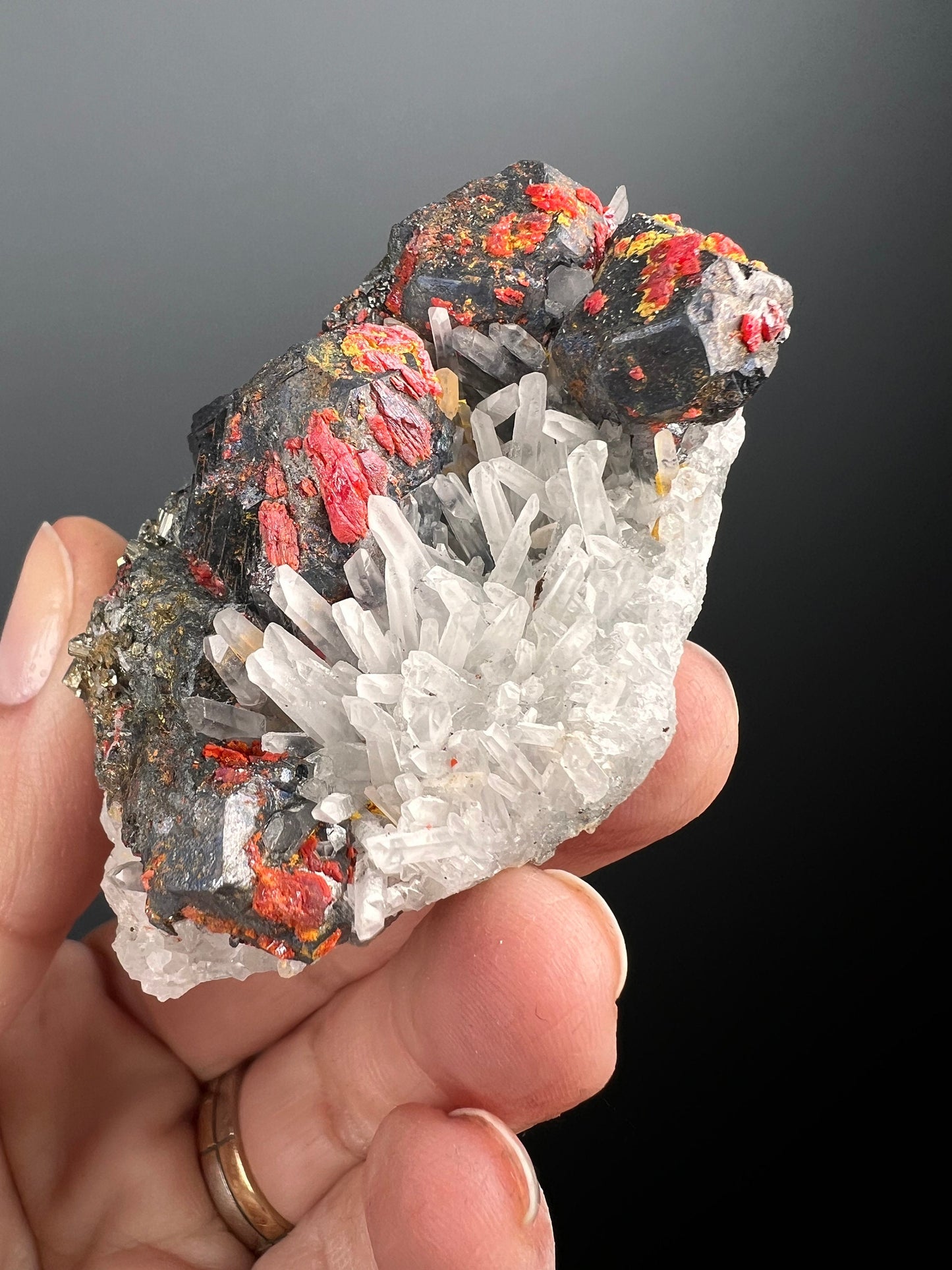 Amazing Piece! Red Crystals on Quartz with Galena Crystal From Peru