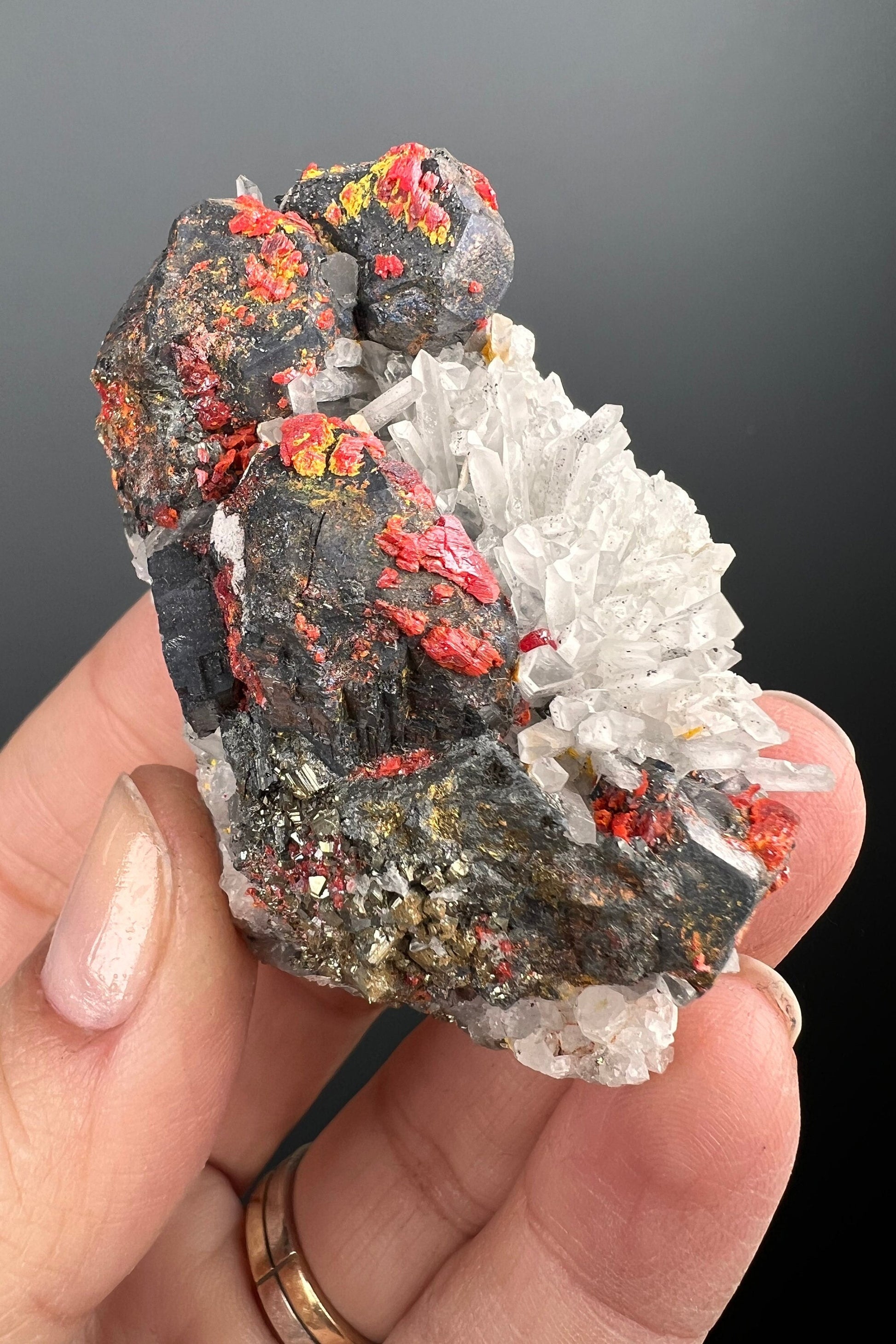 Amazing Piece! Red Crystals on Quartz with Galena Crystal From Peru