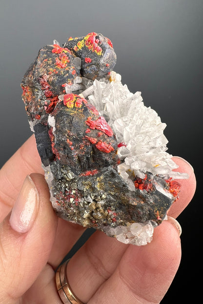 Amazing Piece! Red Crystals on Quartz with Galena Crystal From Peru