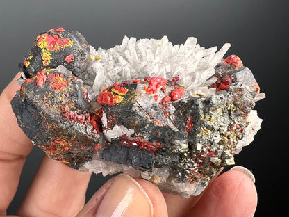 Amazing Piece! Red Crystals on Quartz with Galena Crystal From Peru