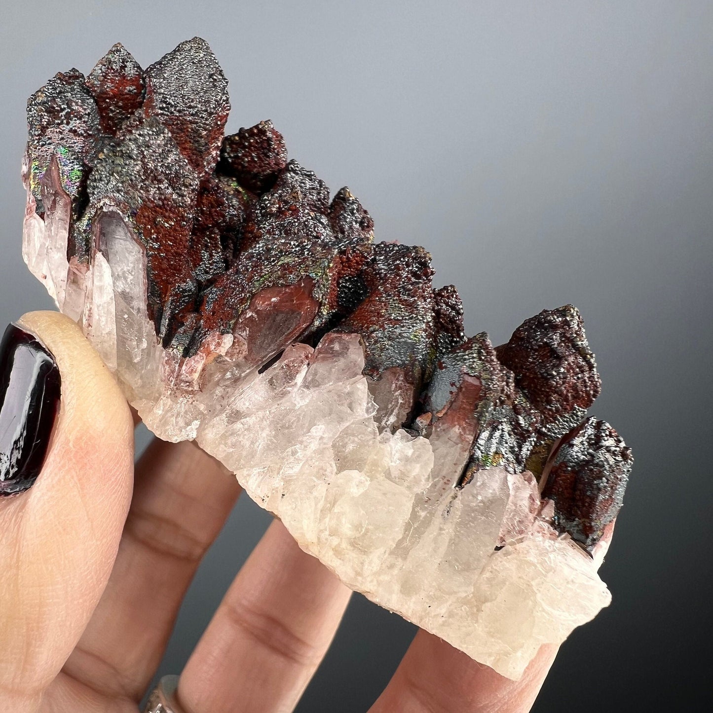 Rare! New Find, Iridescent Colorful Goethite (Turgite) with Quartz Specimen, Amazing Rainbow Colors