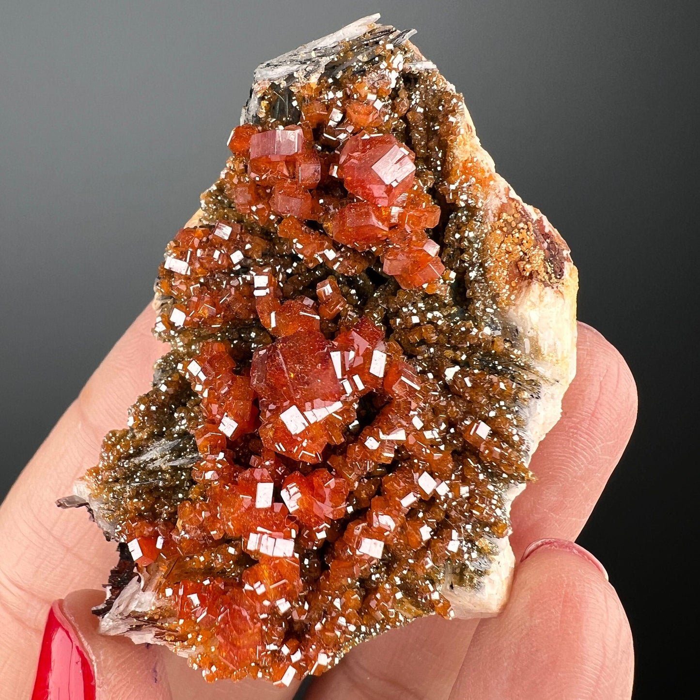 WOW !Black Barite With Red Vanadinite Crystal Specimen From Morocco