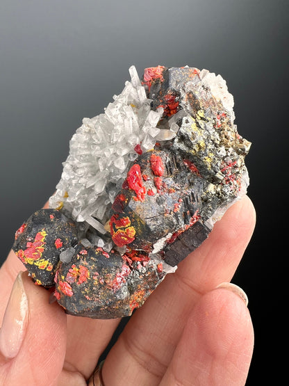 Amazing Piece! Red Crystals on Quartz with Galena Crystal From Peru