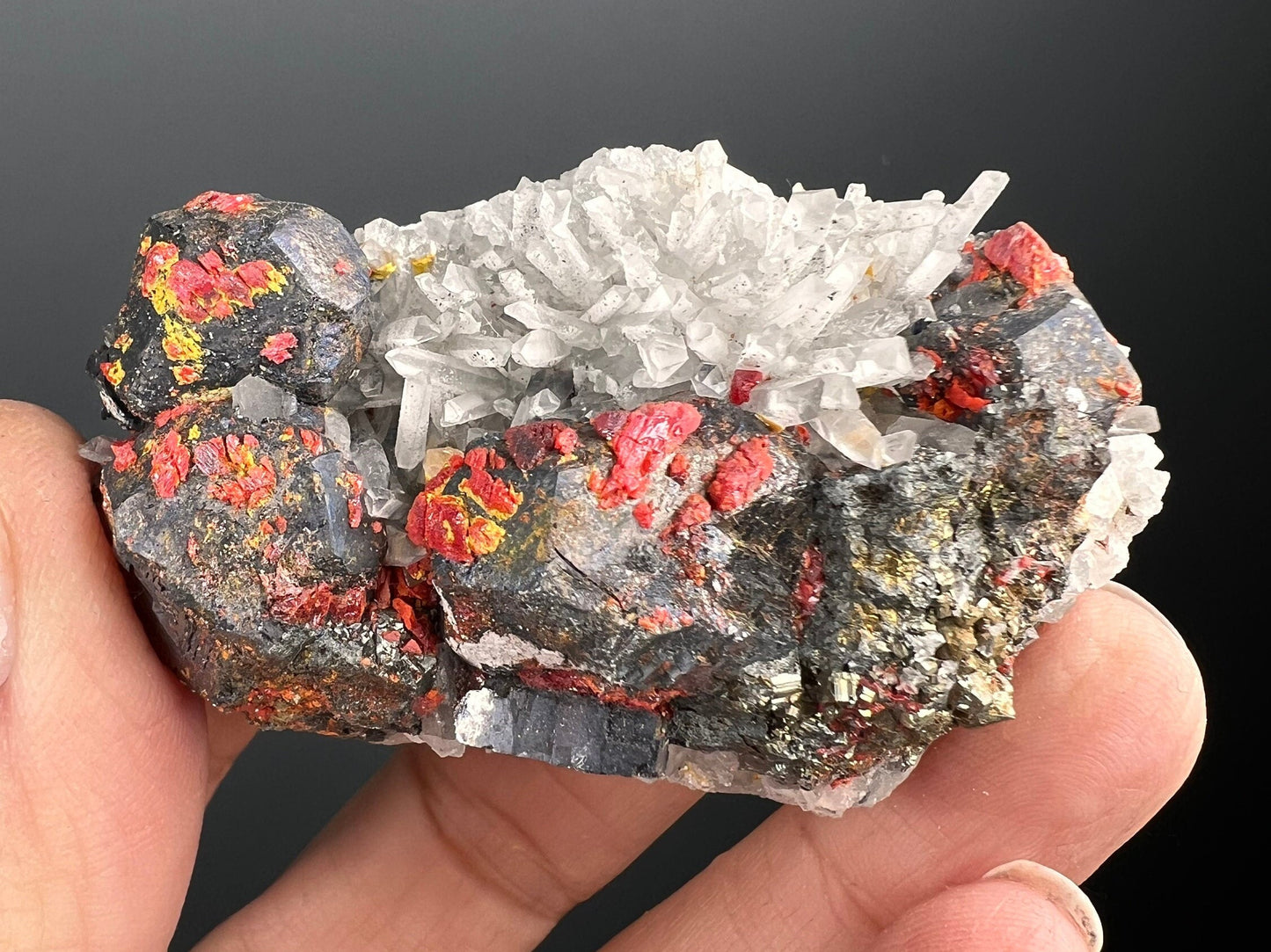 Amazing Piece! Red Crystals on Quartz with Galena Crystal From Peru