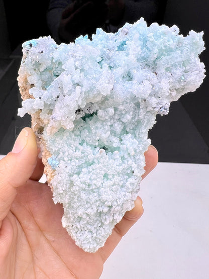 Druzy Blue Aragonite with Quartz Crystal Mineral Specimen, Blue Aragonite Crystal