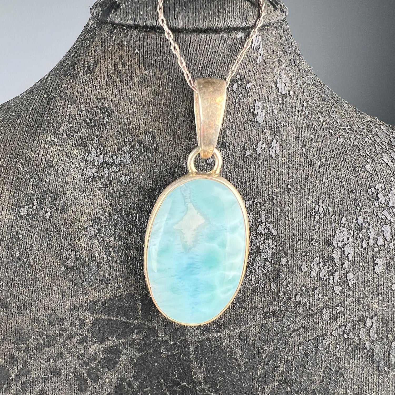 Larimar Crystal, Larimar Pendant, February-March Birthstone, Pisces Crystal,Simple Design, Larimar Crystal Pendant, 925 Sterling Silver