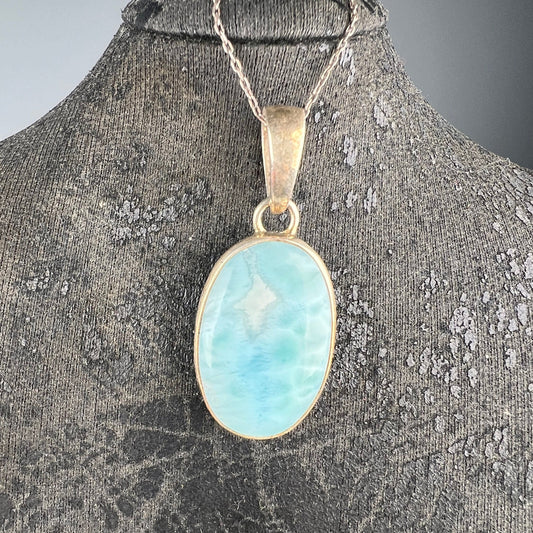 Larimar Crystal, Larimar Pendant, February-March Birthstone, Pisces Crystal,Simple Design, Larimar Crystal Pendant, 925 Sterling Silver