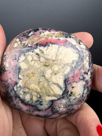 Amazing Color! Strawberry Opal Crystal Palm Stone from Peru, Dendritic Pink Opal