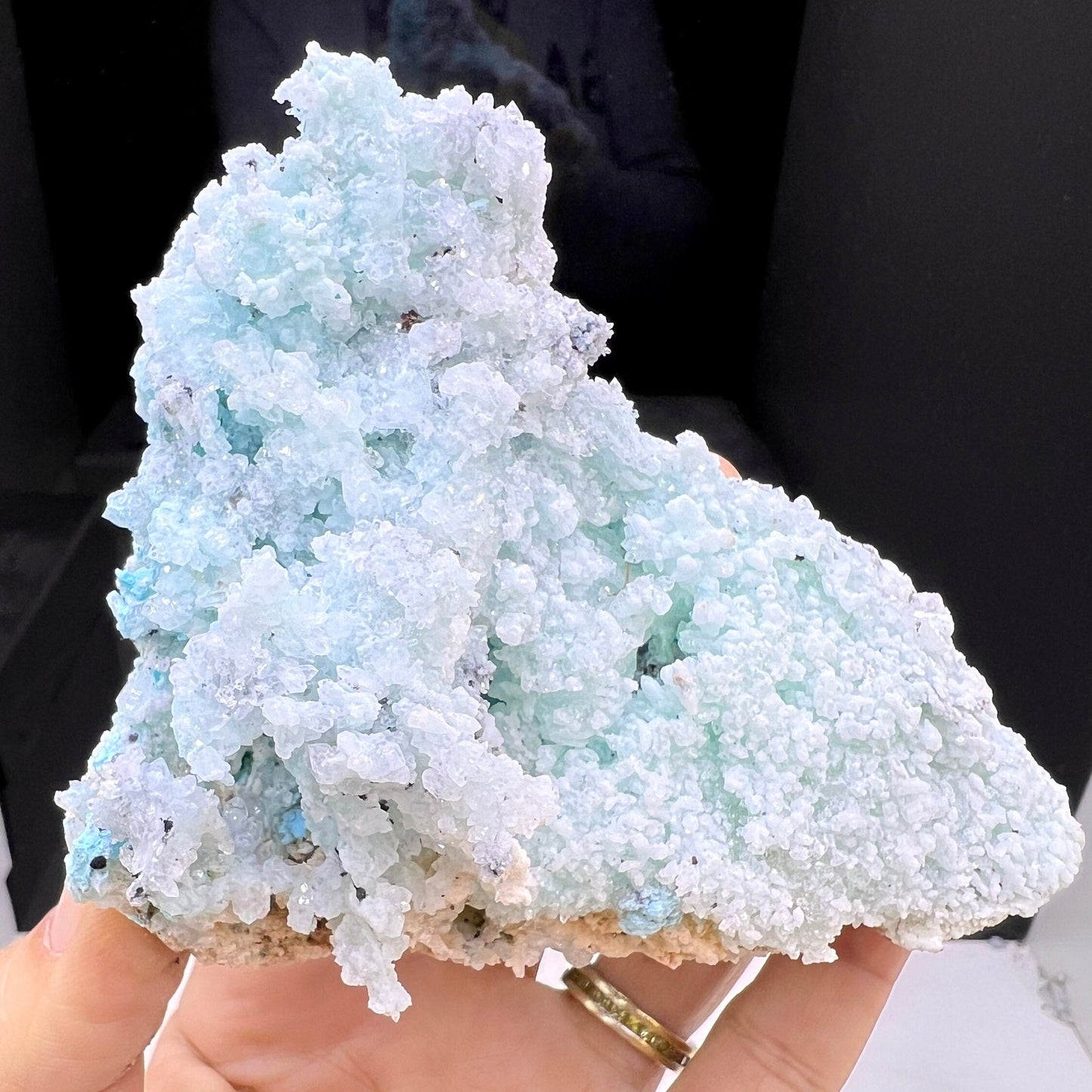 Druzy Blue Aragonite with Quartz Crystal Mineral Specimen, Blue Aragonite Crystal