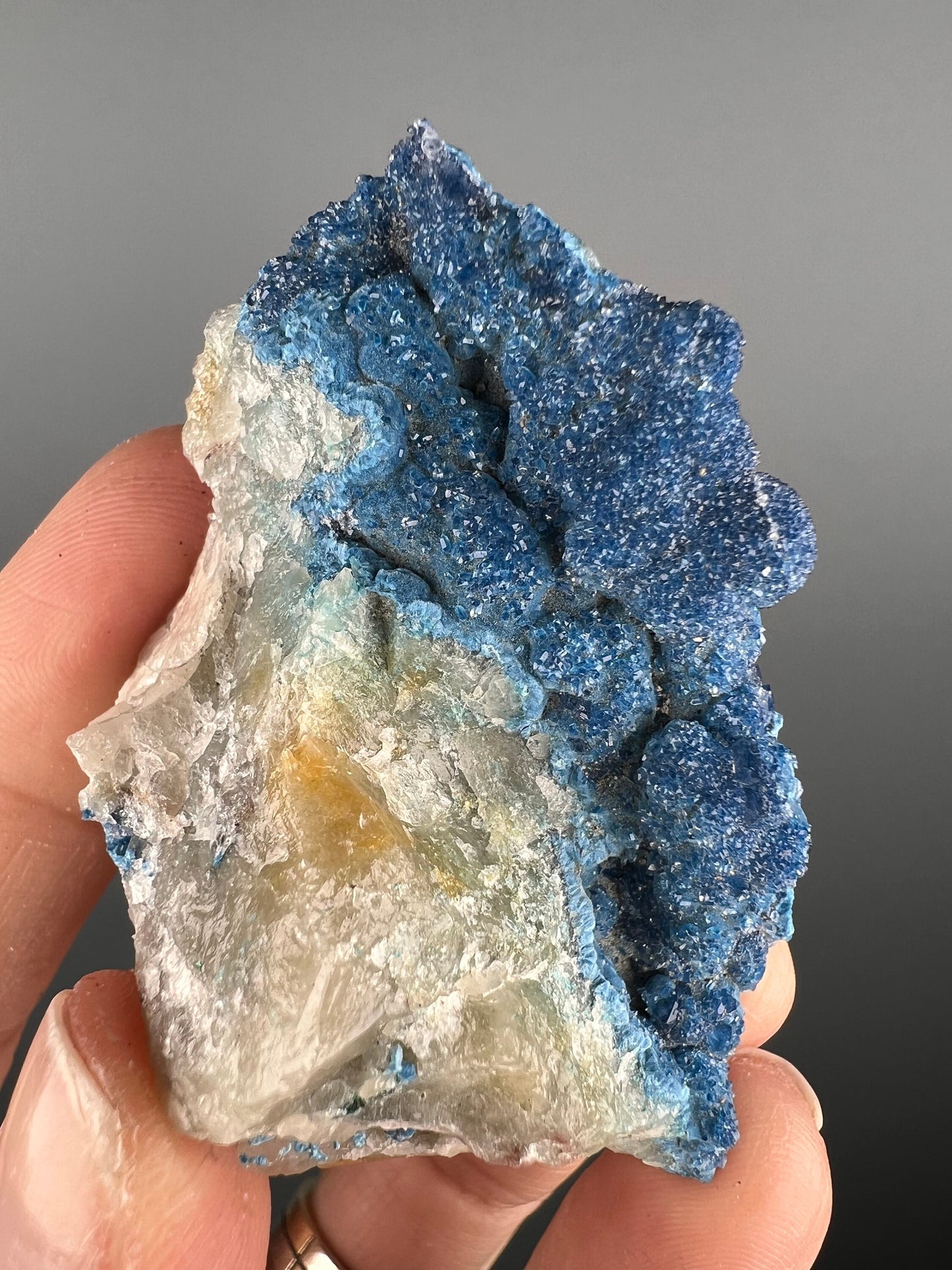 Amazing Piece! Druzy Blue Shattuckite with Quartz Crystal Specimen