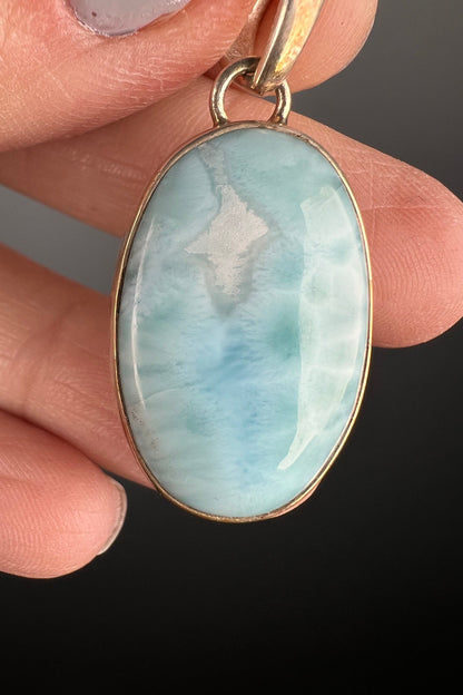 Larimar Crystal, Larimar Pendant, February-March Birthstone, Pisces Crystal,Simple Design, Larimar Crystal Pendant, 925 Sterling Silver