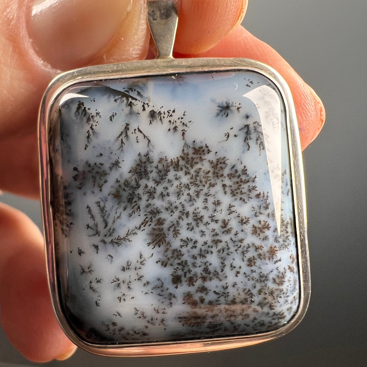 Dendritic Agate, Dendritic Agate Pendant, Dendritic Agate Crystal Pendant, 925 Sterling Silver