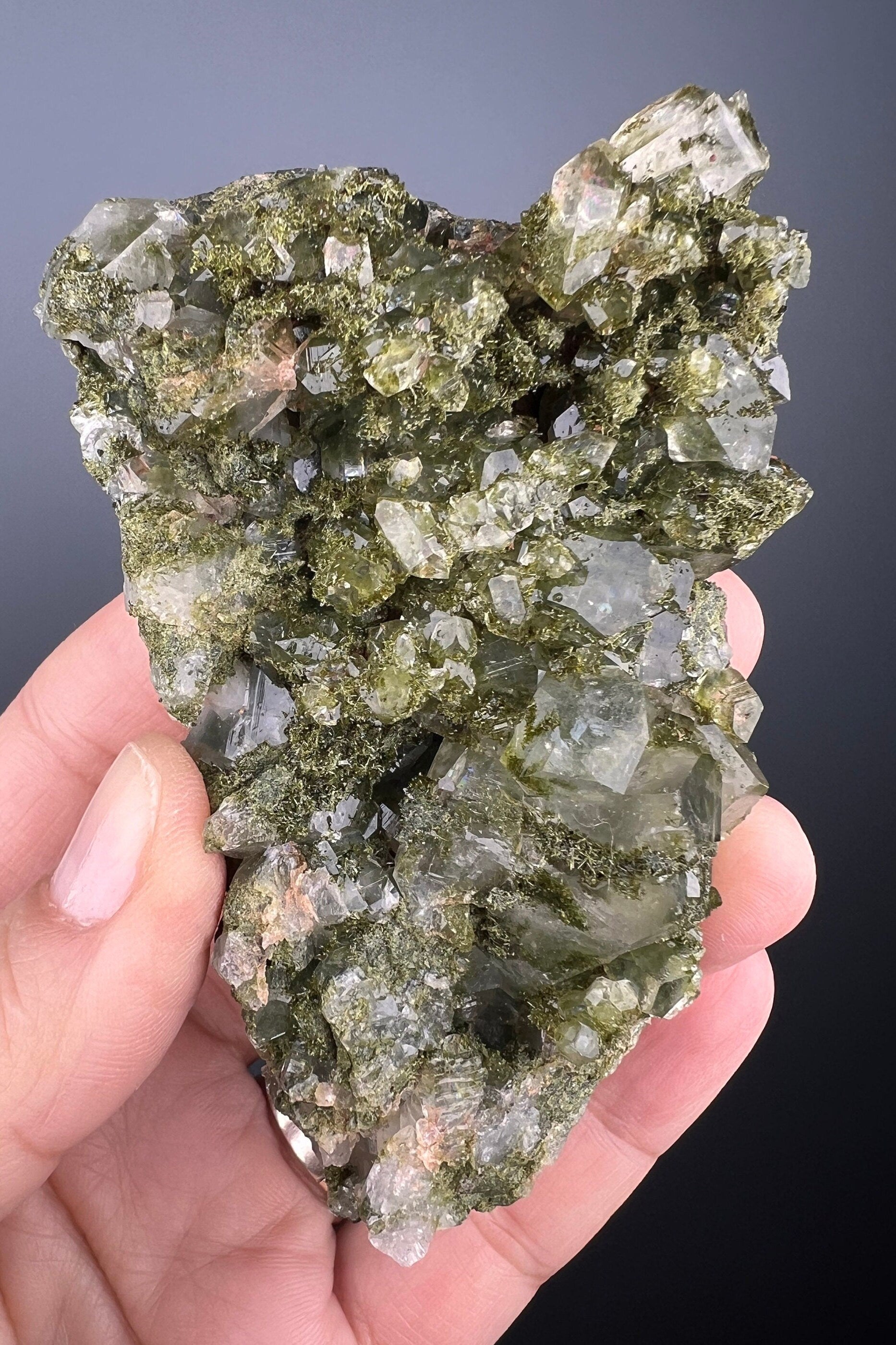 Forest Quartz with Epidote, Extra Sparkly Green Epidote with Quartz Specimen