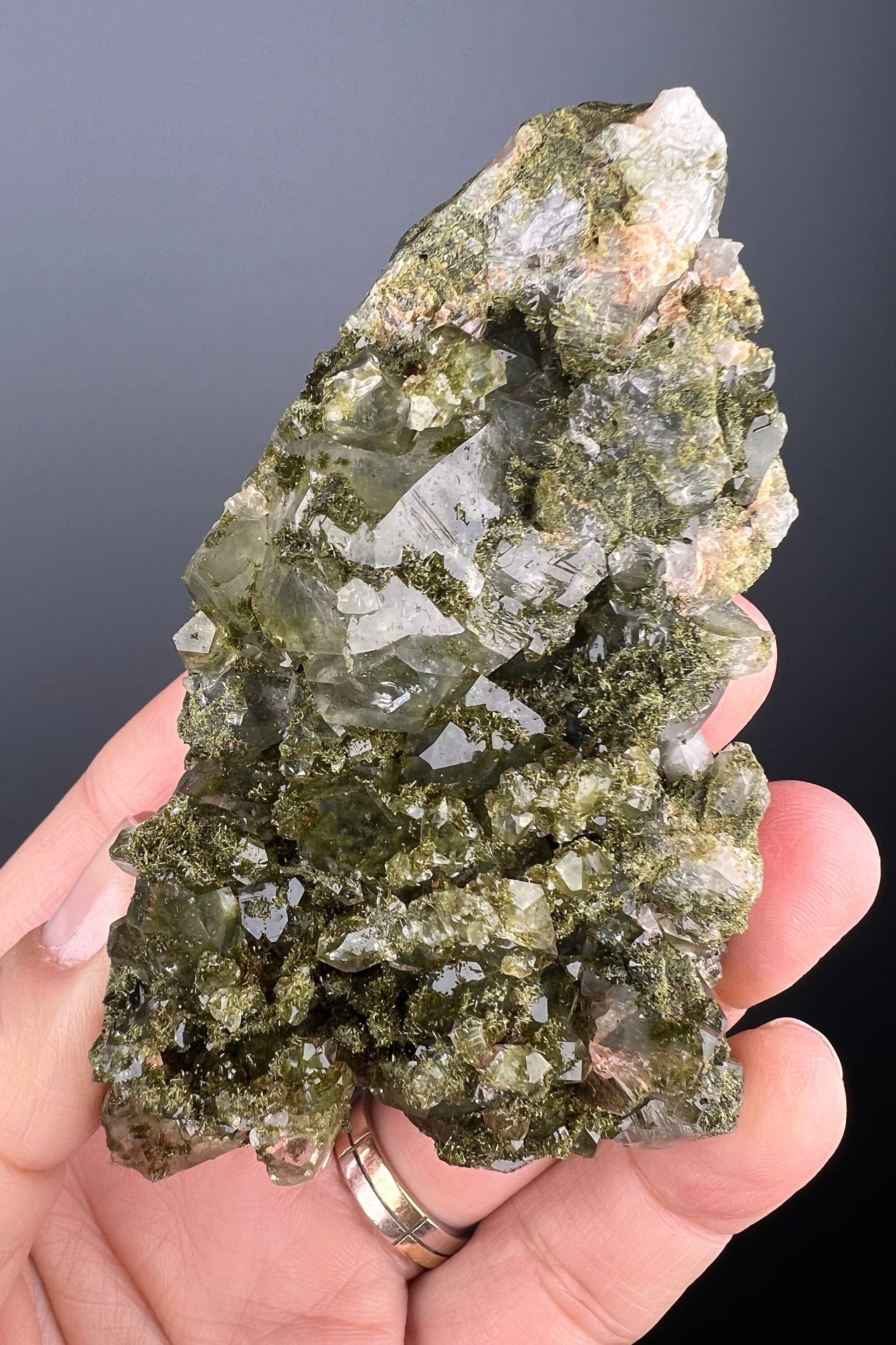 Forest Quartz with Epidote, Extra Sparkly Green Epidote with Quartz Specimen